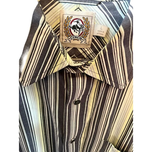 Cinch Men's Long Sleeve Button Up Large Shirt Faded Design Gray/Pale‎ Yellow - Picture 3 of 7